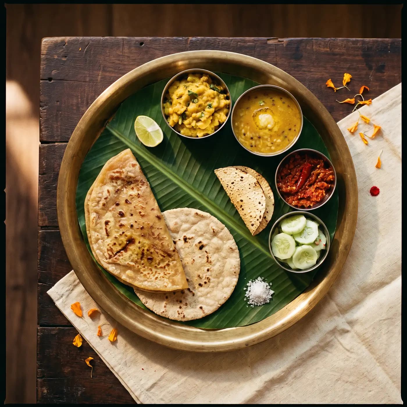 A Maharashtrian thali on a brass plate