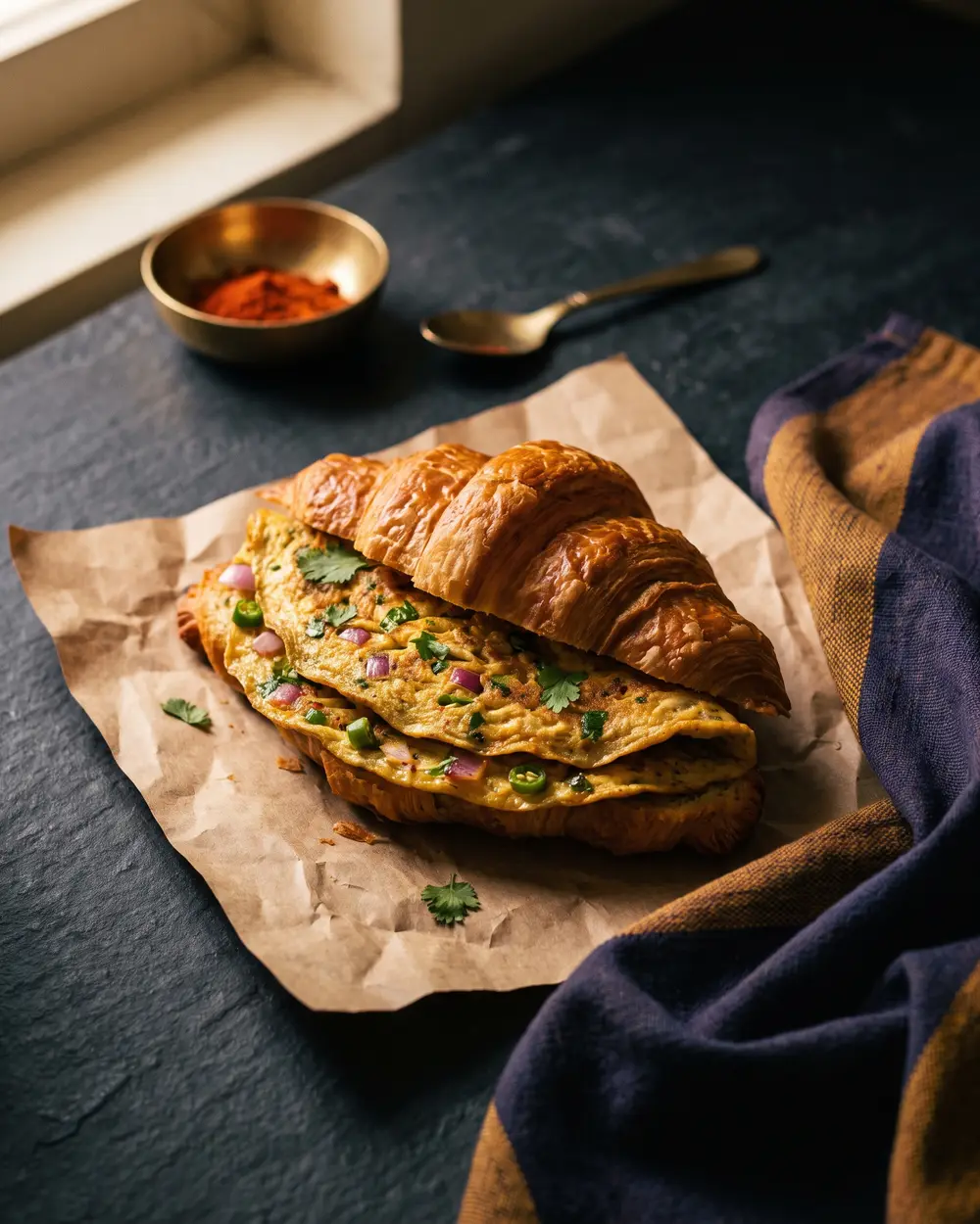 Croissant Masala Omelette