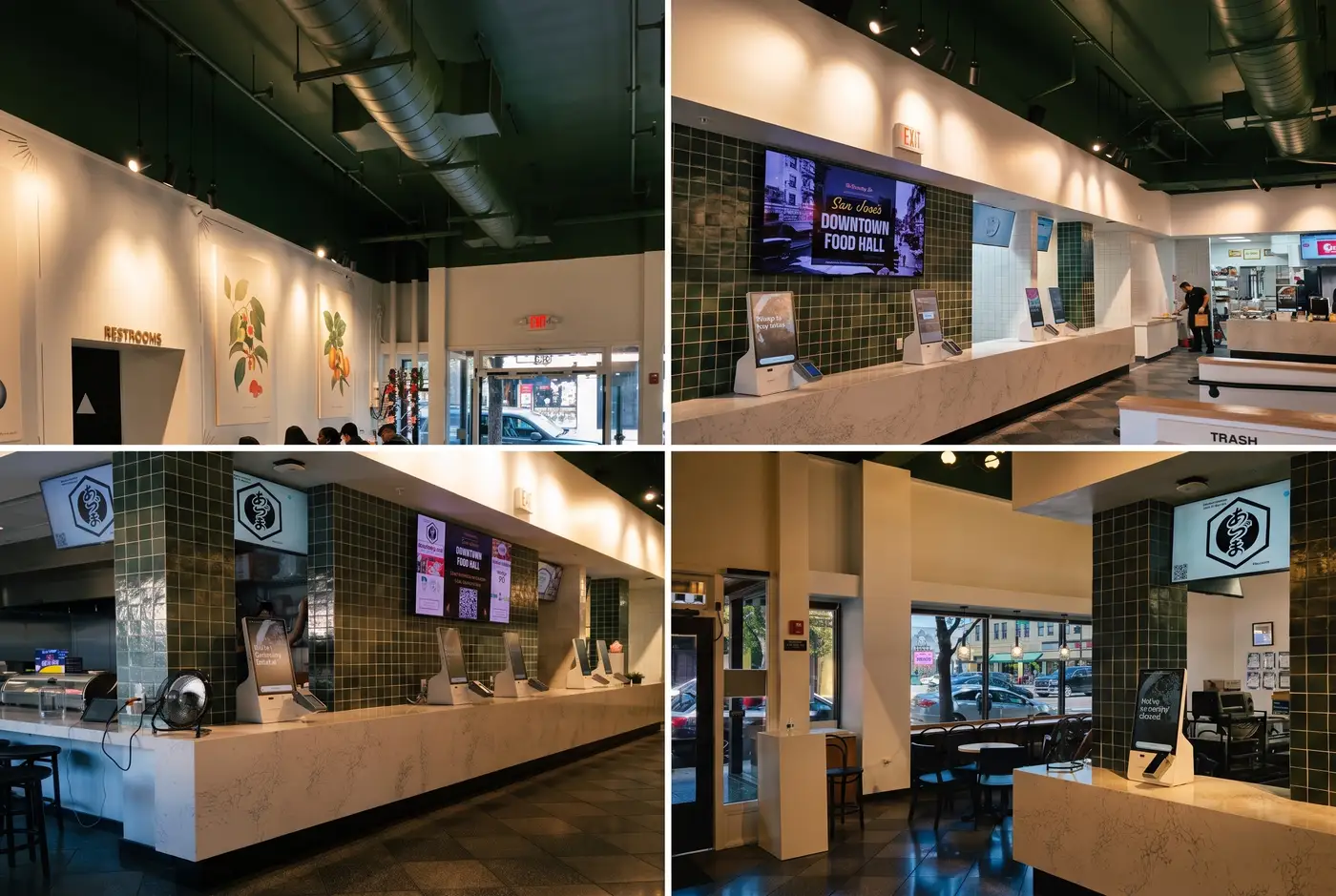 Inside the Downtown Food Hall: dining room, kiosks and counters