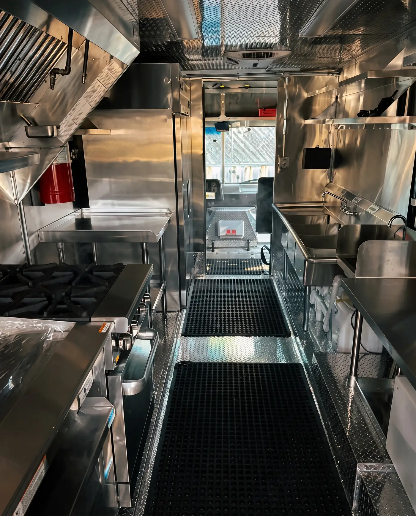 Inside the truck: the stainless steel kitchen